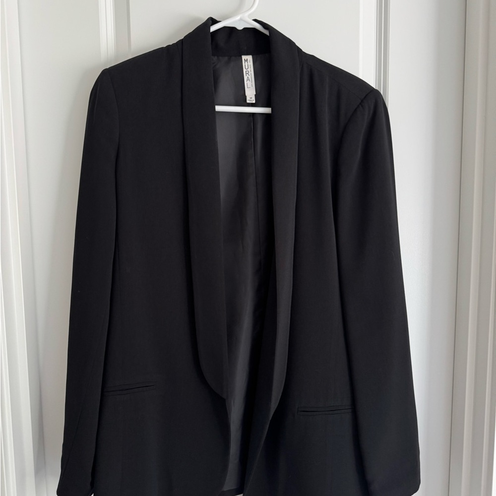 Black Shawl Collar Blazer with Open Front